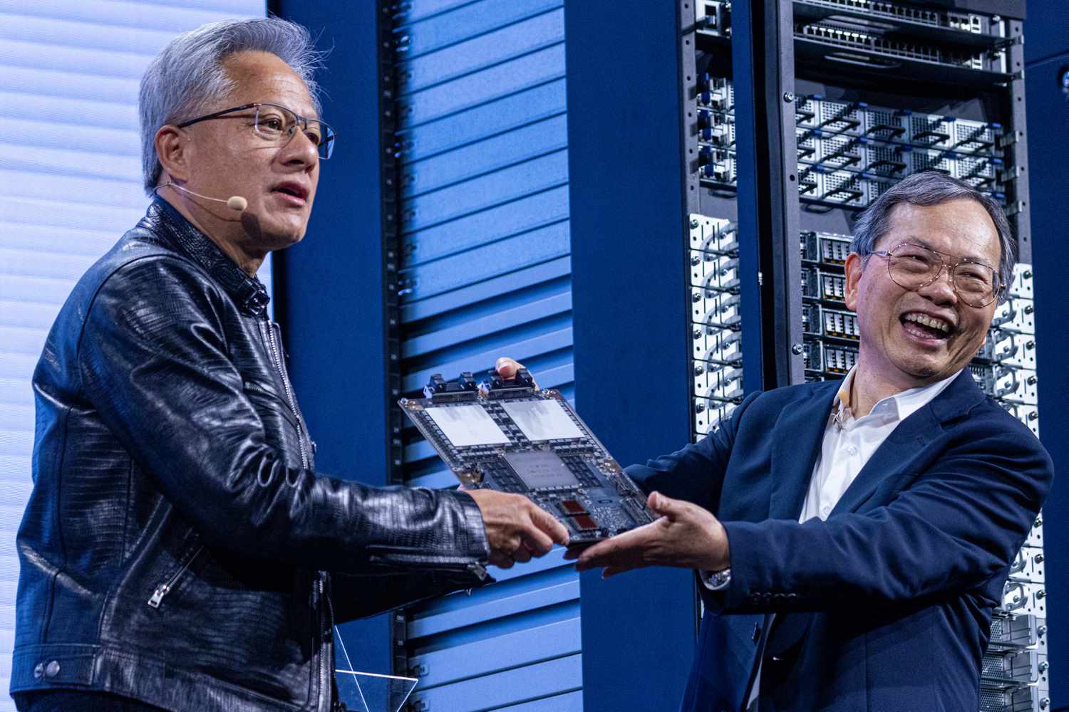 Nvidia CEO Jensen Huang and Super Micro Computer Charles Liang during the Computex conference in Taipei, Taiwan, on June 5, 2024