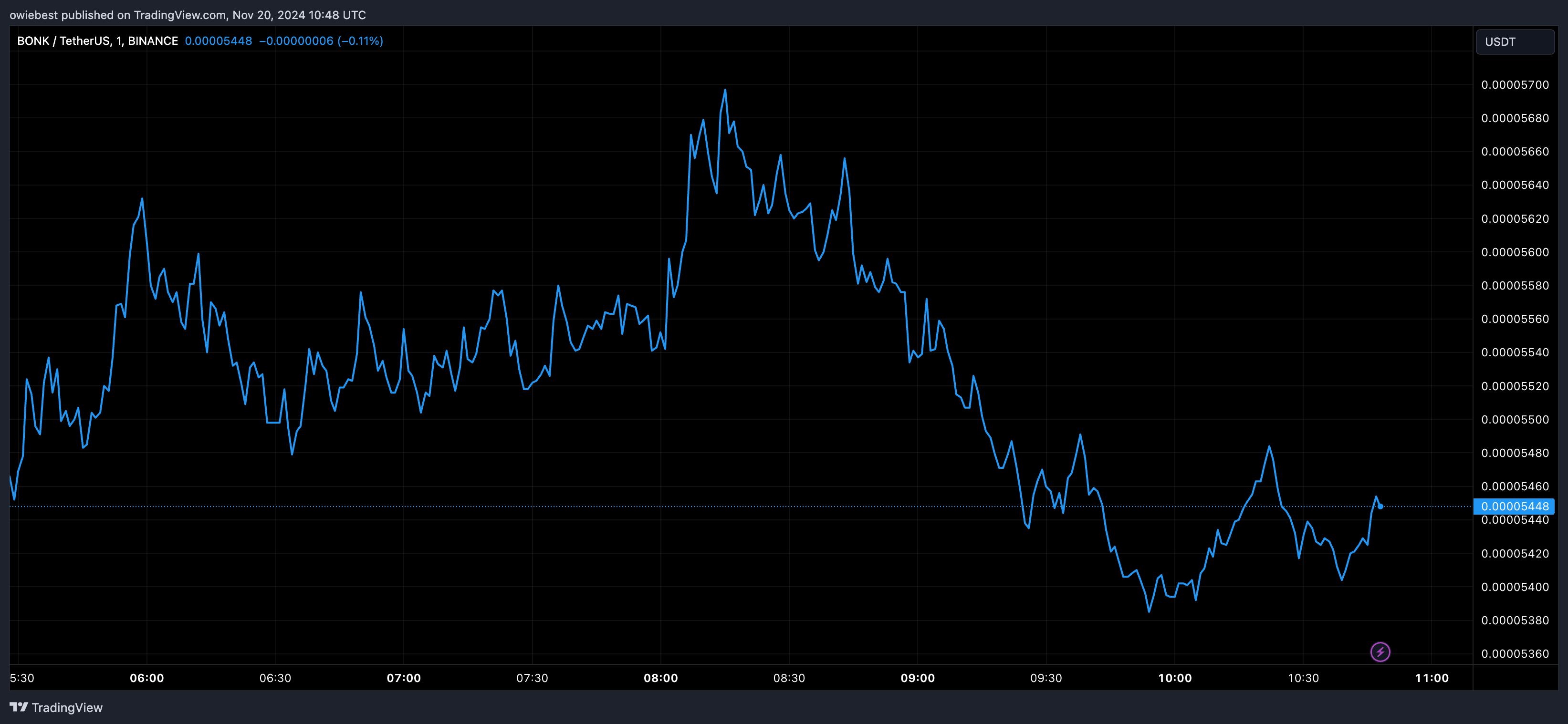 BONK price chart from Tradingview.com (meme coin)