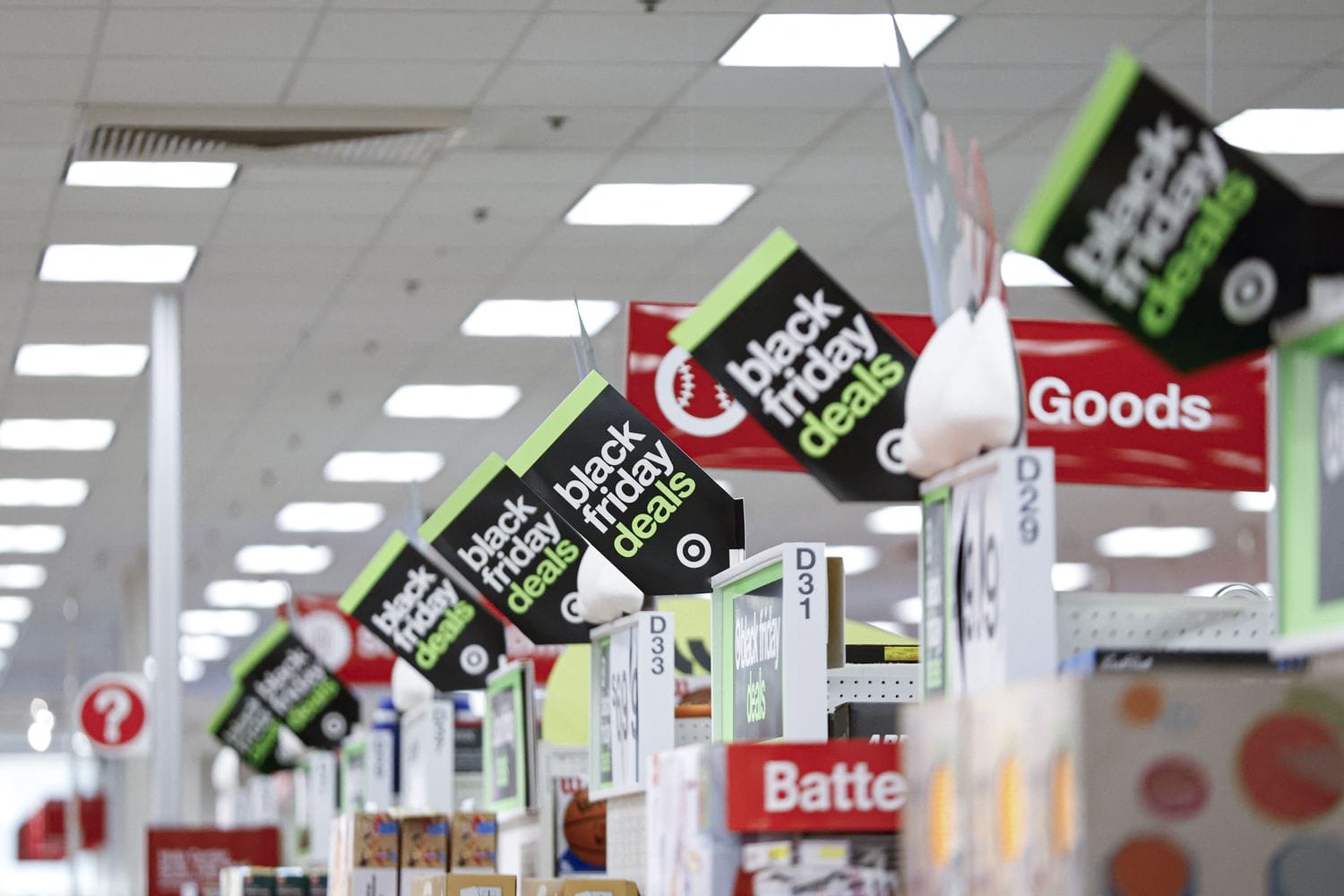 Signs advertise "Black Friday" deals at a Target in Chicago on Tuesday, 