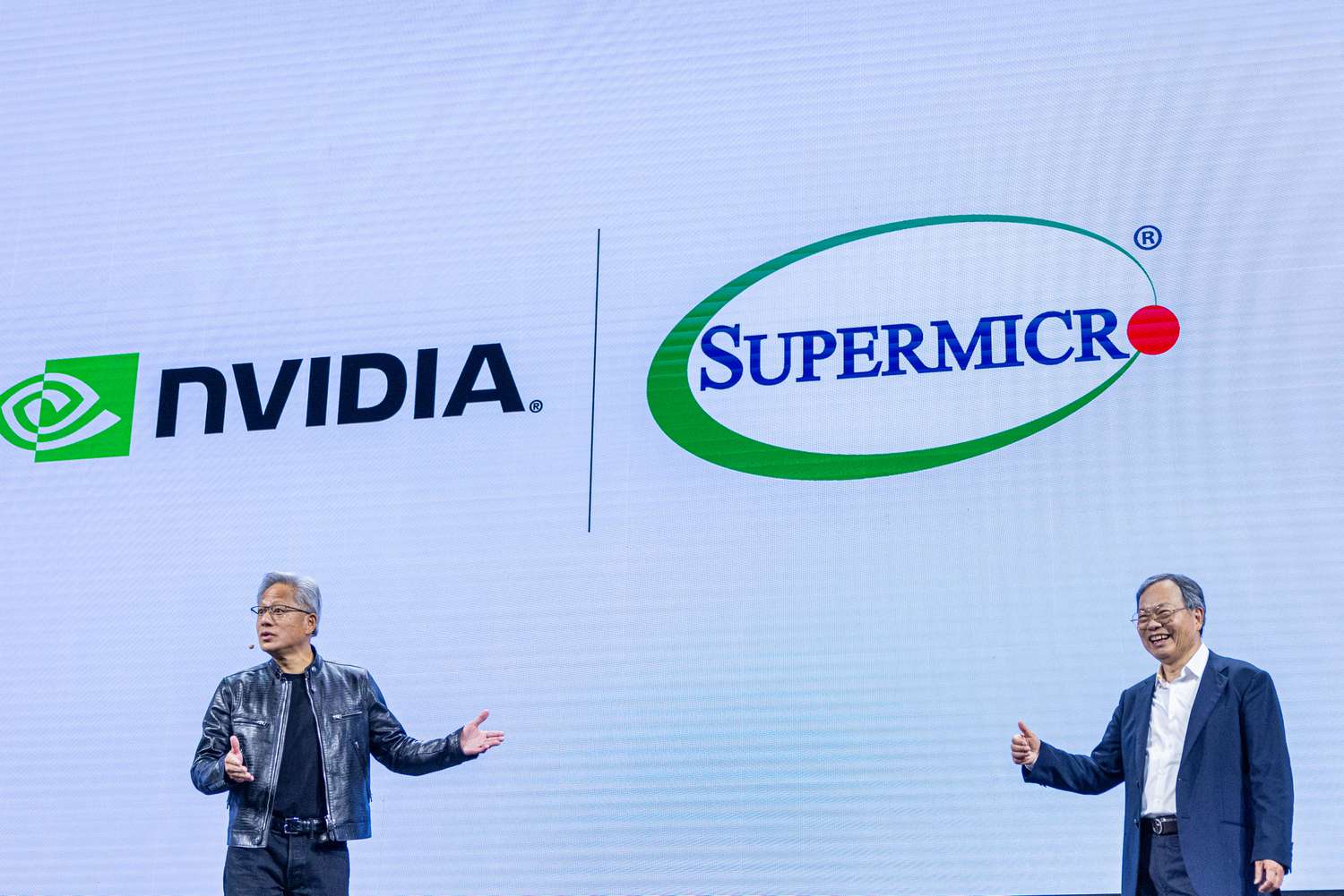 Nvidia CEO Jensen Huang and Super Micro Computer CEO Charles Liang during the Computex conference in Taipei, Taiwan, on June 5, 2024.