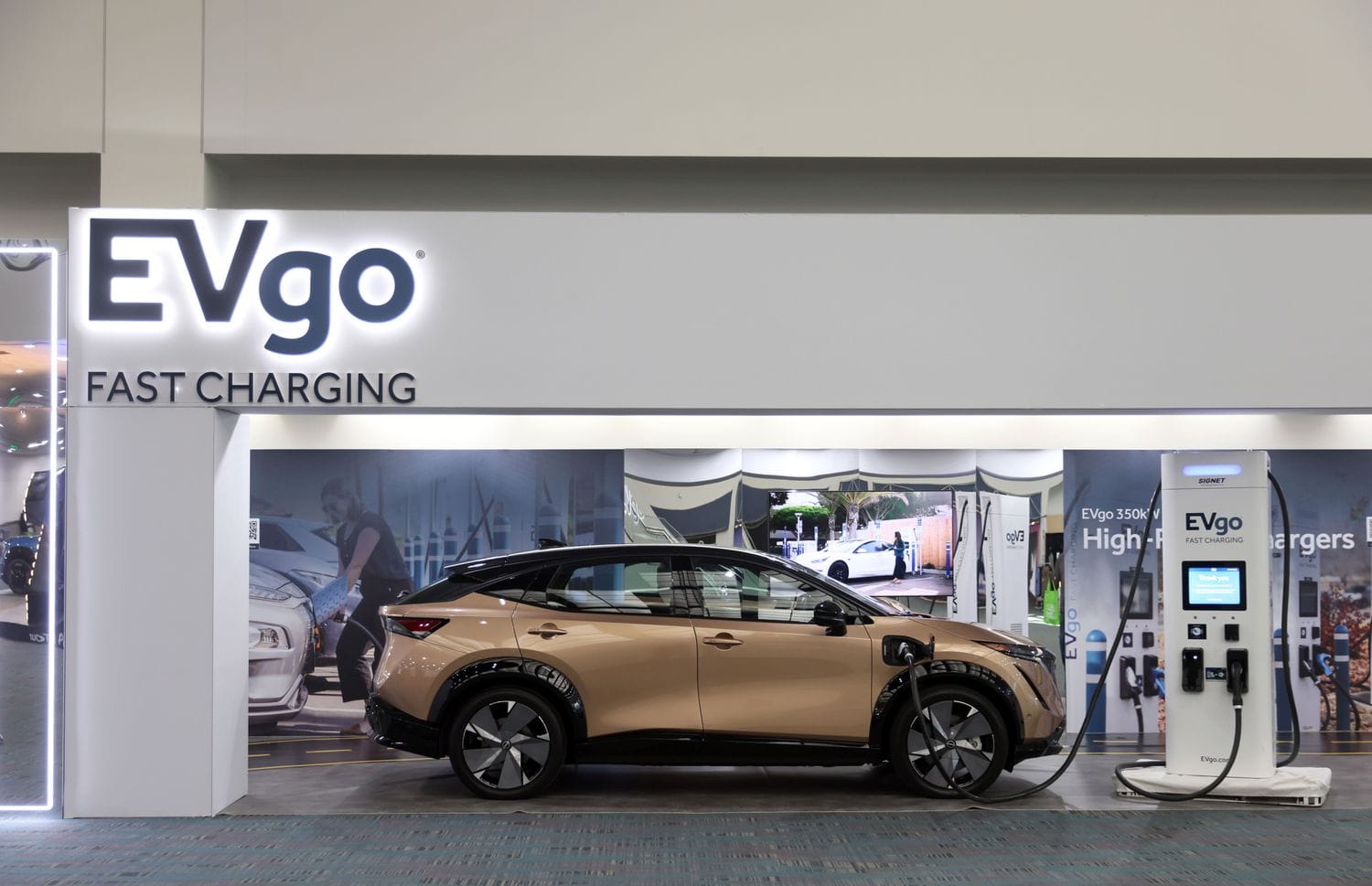 EVgo charging station on display at the Los Angeles Auto Show in November 2023