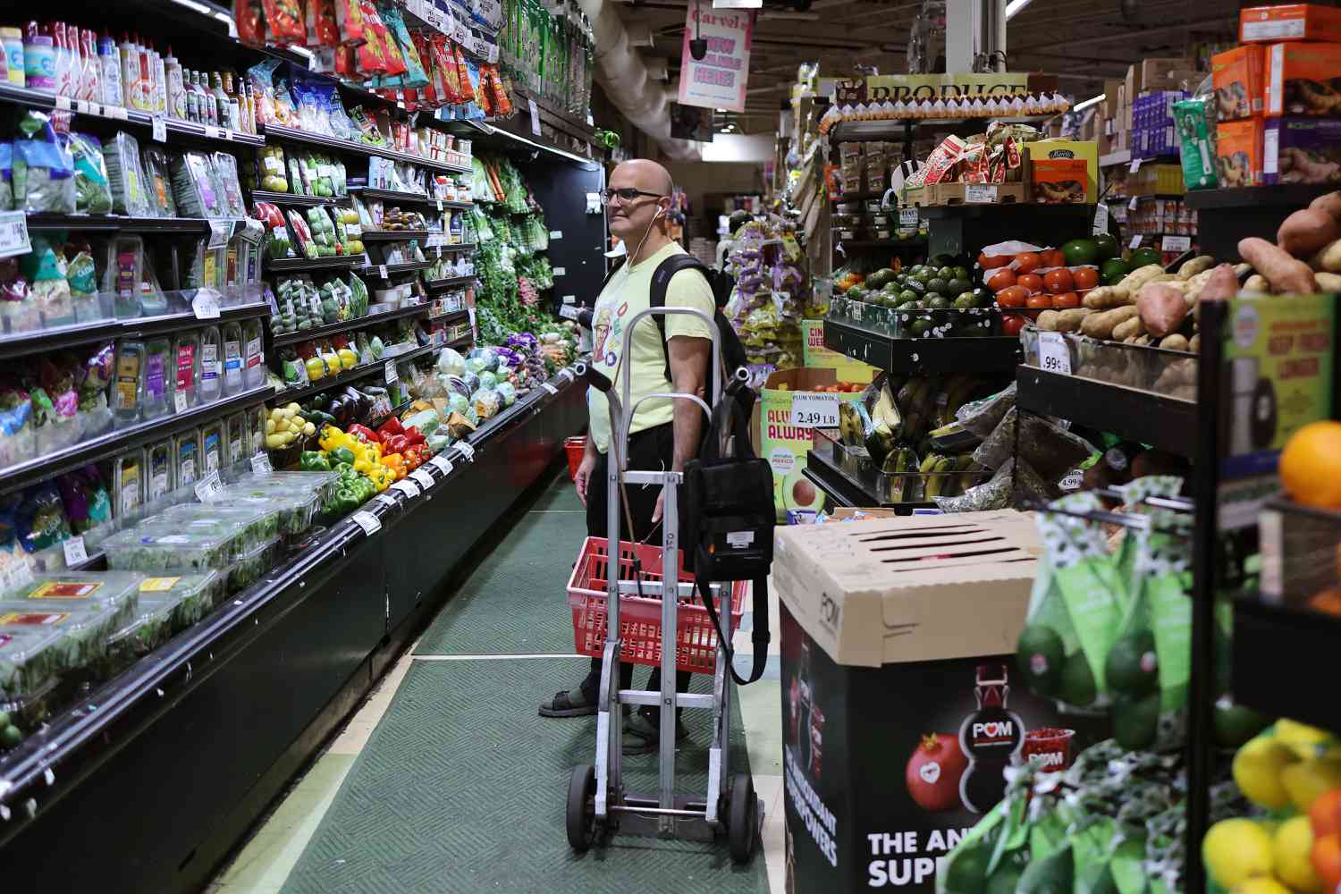  People shop in a supermarket on October 30, 2024 in the Flatbush neighborhood of the Brooklyn borough in New York City.