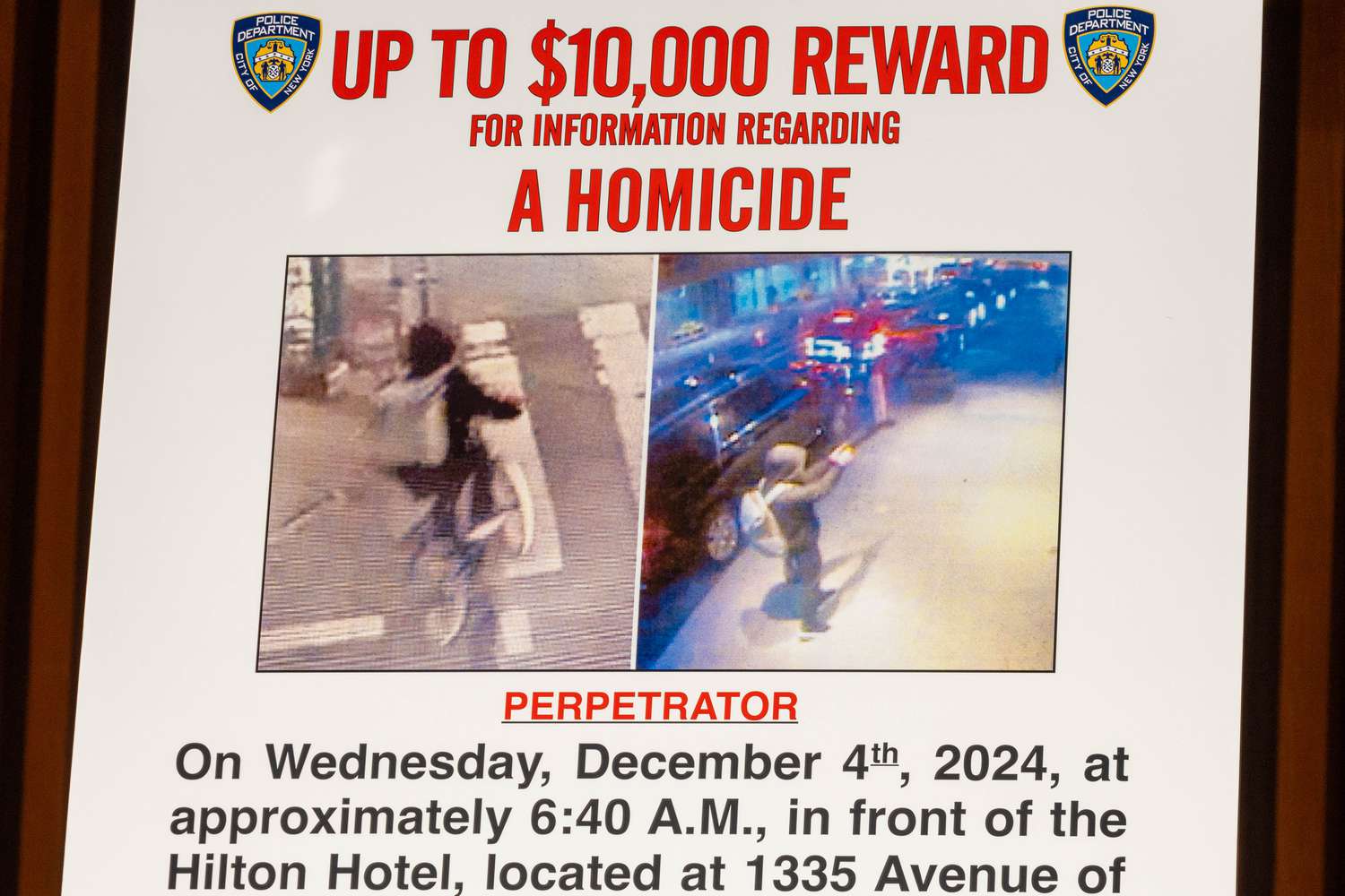 A wanted poster created by the NYPD after the killing of Brian Thompson. 