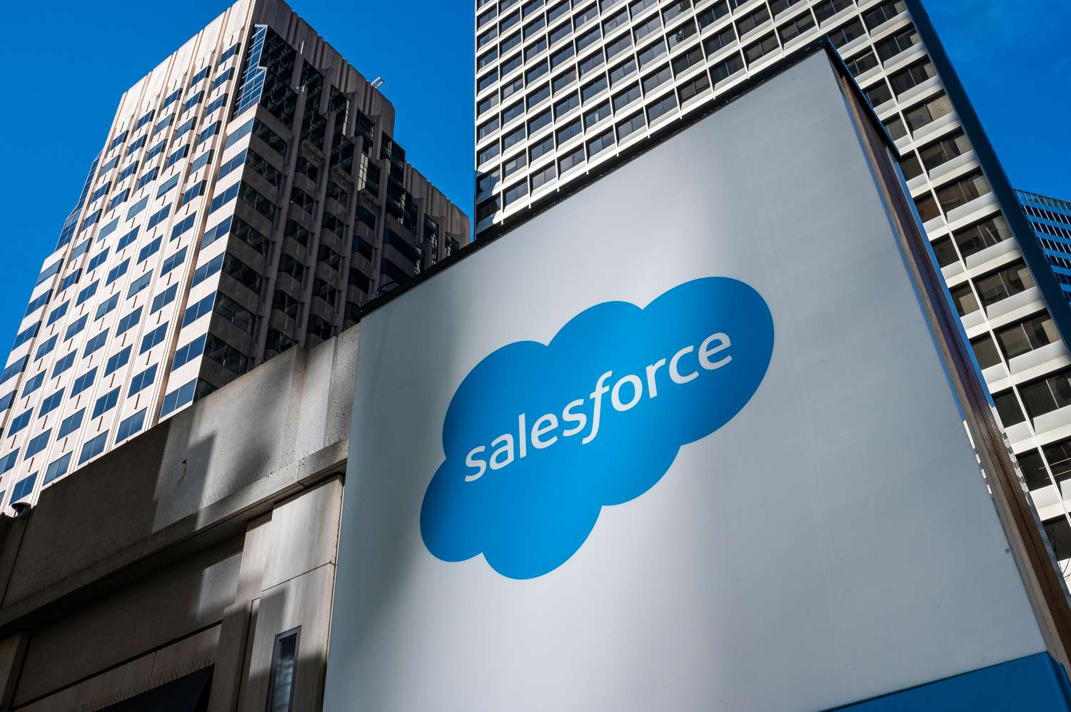 A Salesforce sign outside of the company's headquarters.