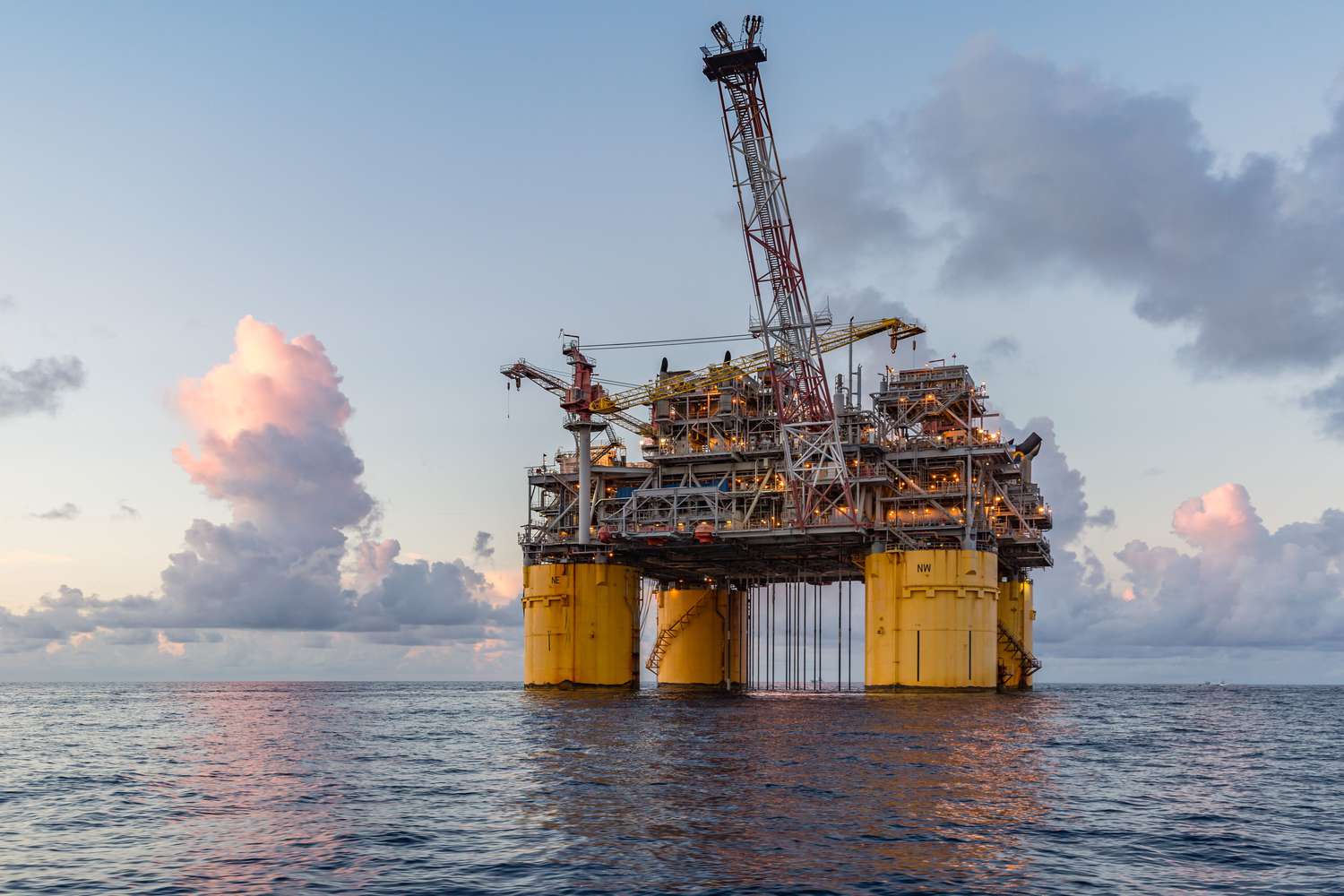 Offshore petroleum drilling rig in the Gulf of Mexico. 