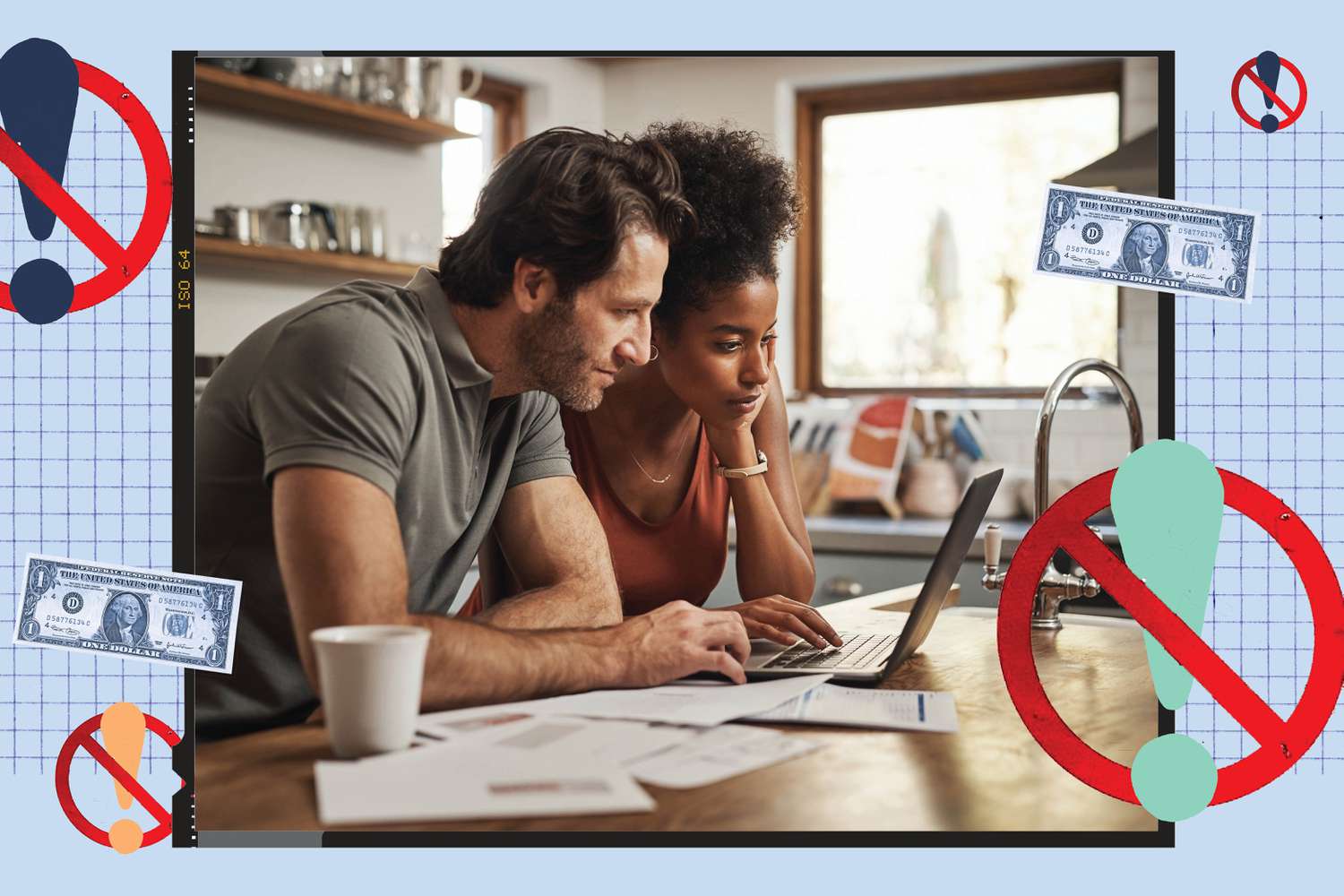 millennial investor couple risk averse working on computer on kitchen table