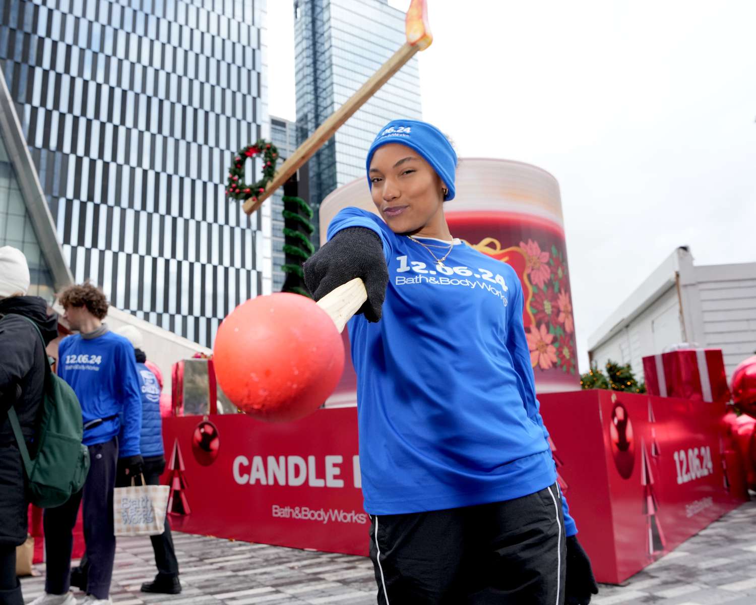 American track star Tara Davis-Woodhall posts at a promotional event for Bath & Body Works' candle sale last week. 