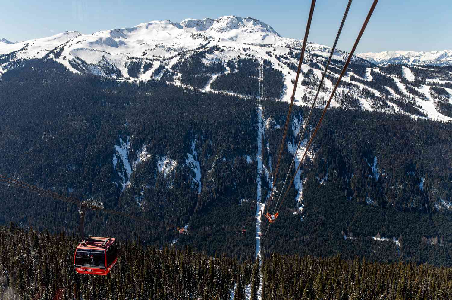 Whistler Mountain at the Whistler Blackcomb ski resort, a Vail Resorts property, from Blackcomb Mountain, British Columbia