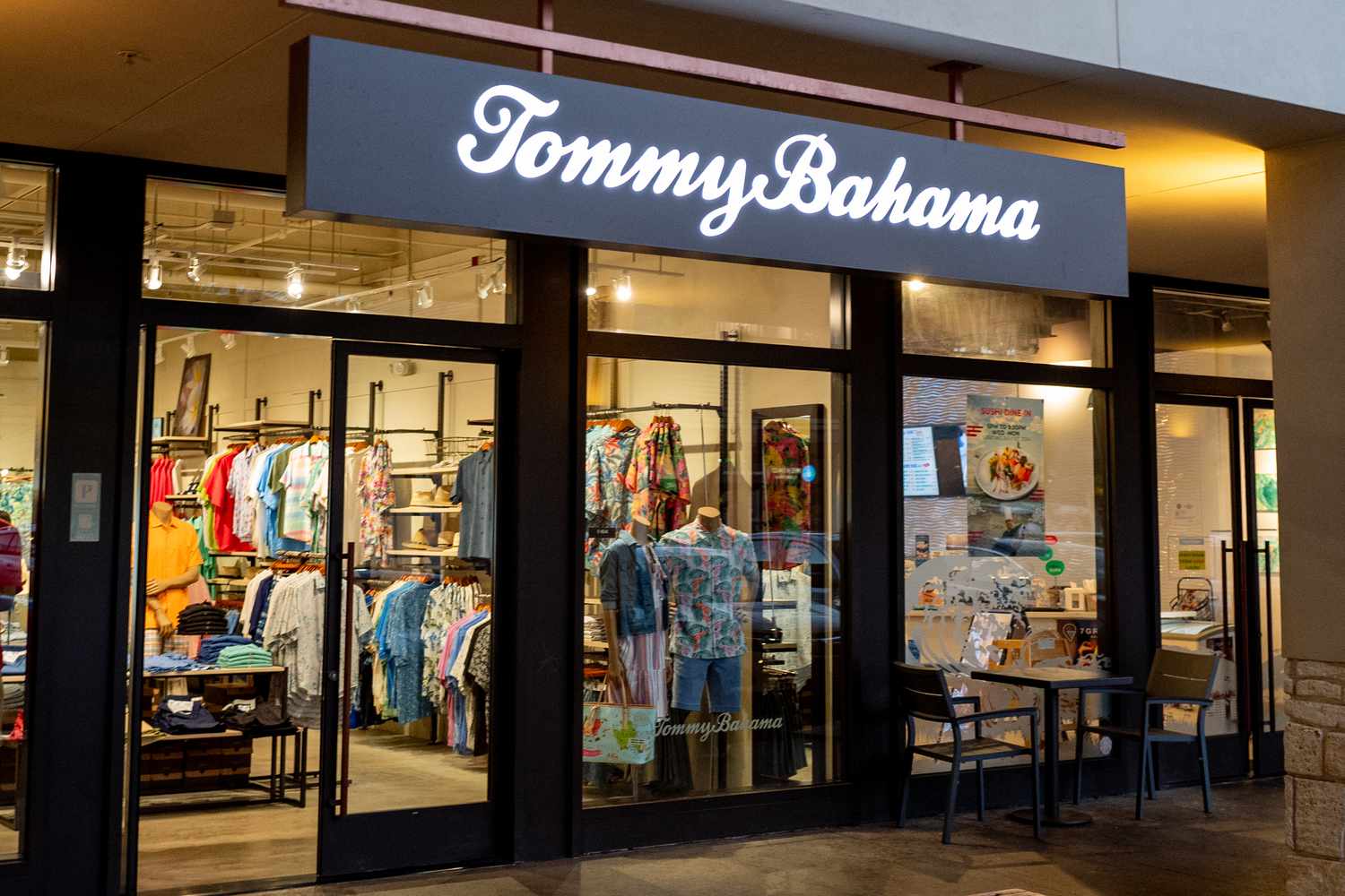 Facade of Tommy Bahama retail store at dusk, Ko Olina, Oahu, Hawaii