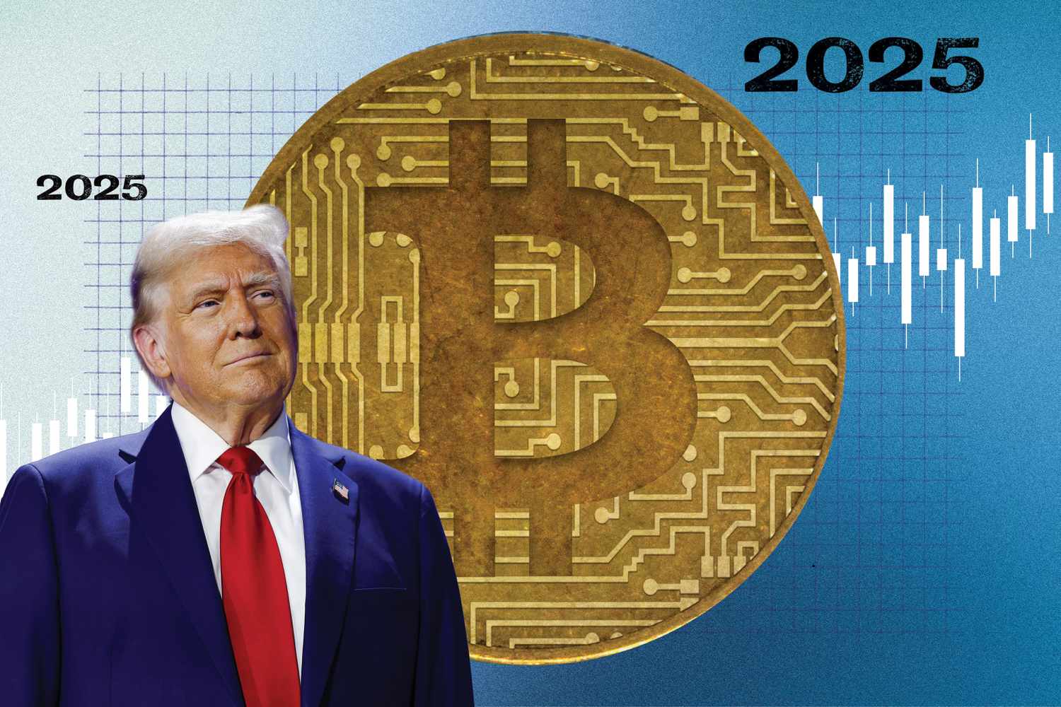 illustration showing President Trump and bitcoin