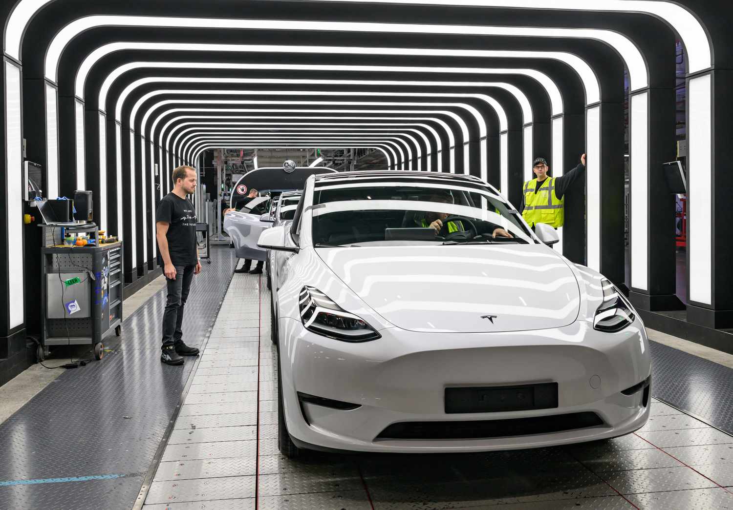 Inside a Tesla factory in Germany earlier this month. 