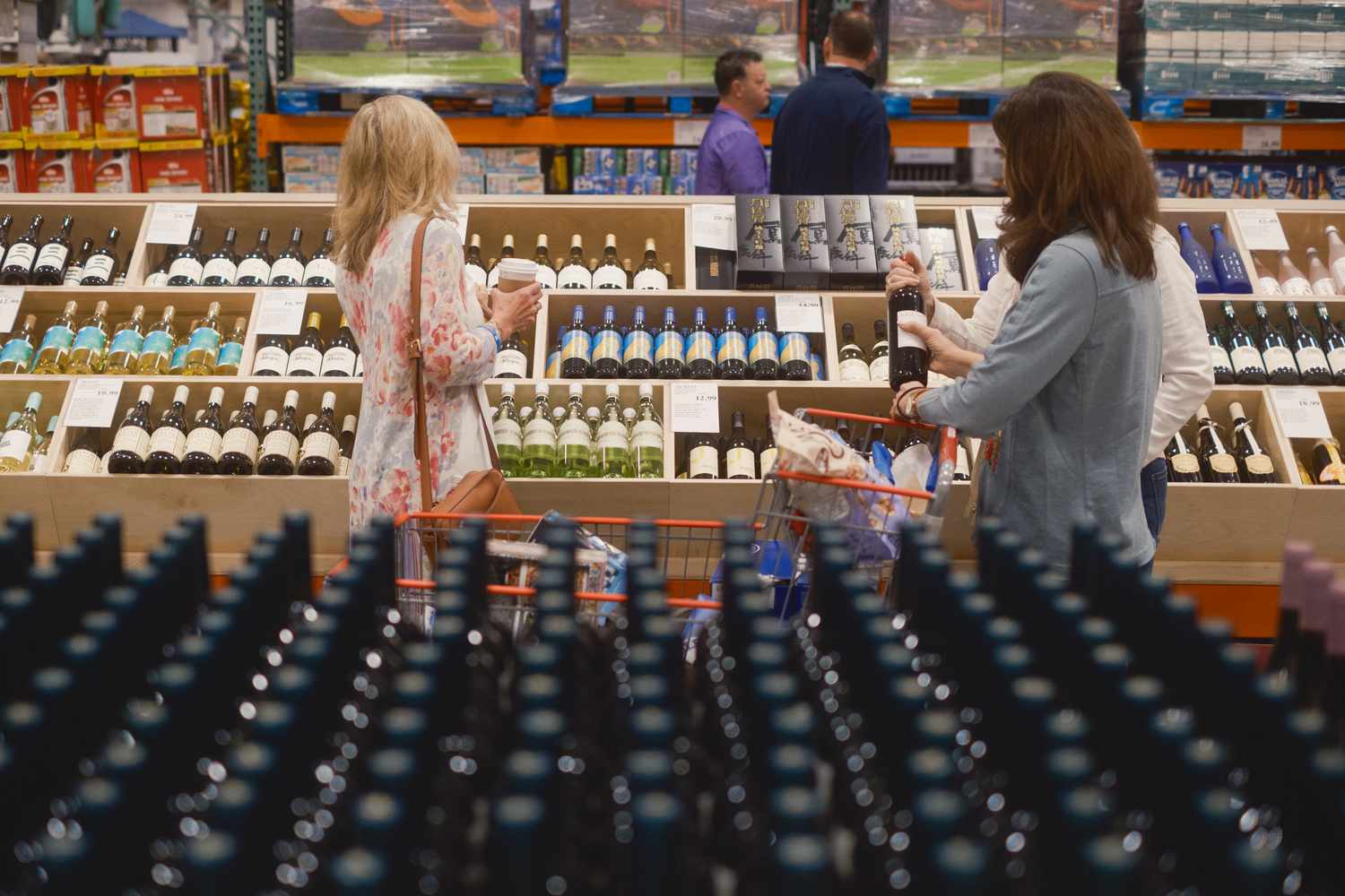 Bottles of wine for sale during the grand opening of a Costco Wholesale store in Kyle, Texas