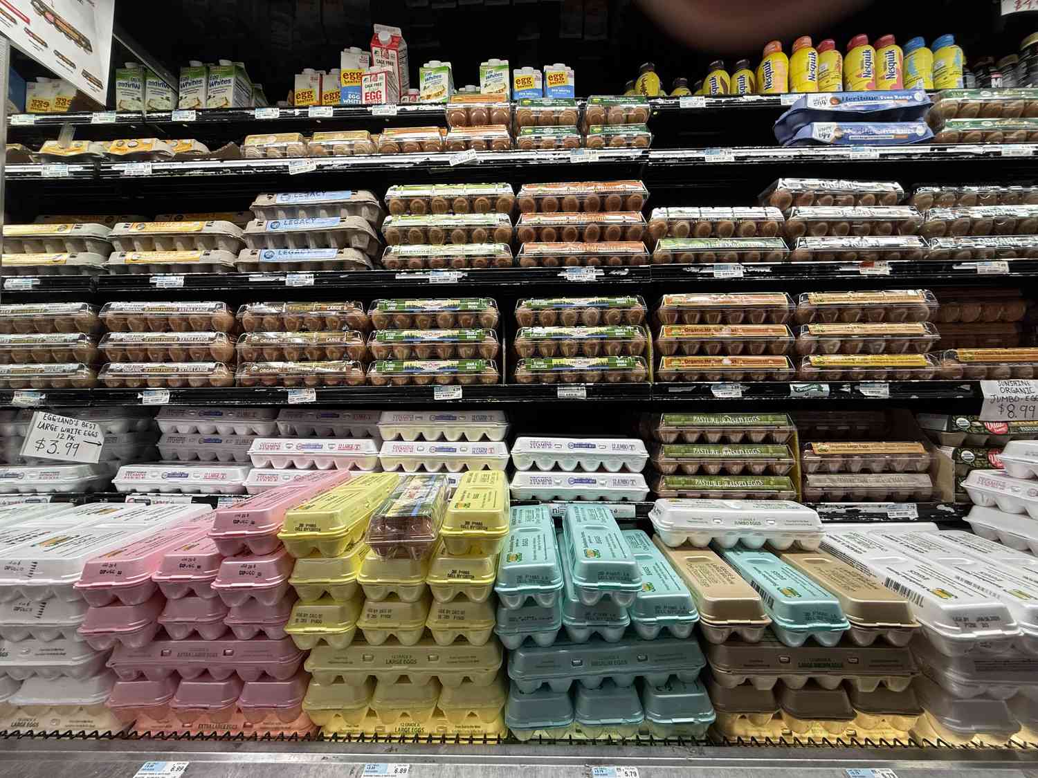 Egg cartons stacked on display in Queens, New York