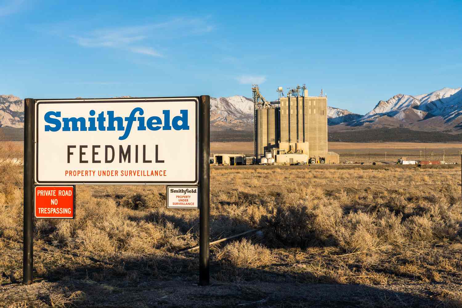 The Smithfield feed processing mill producing food for nearby hog-raising farms in Milford, Utah