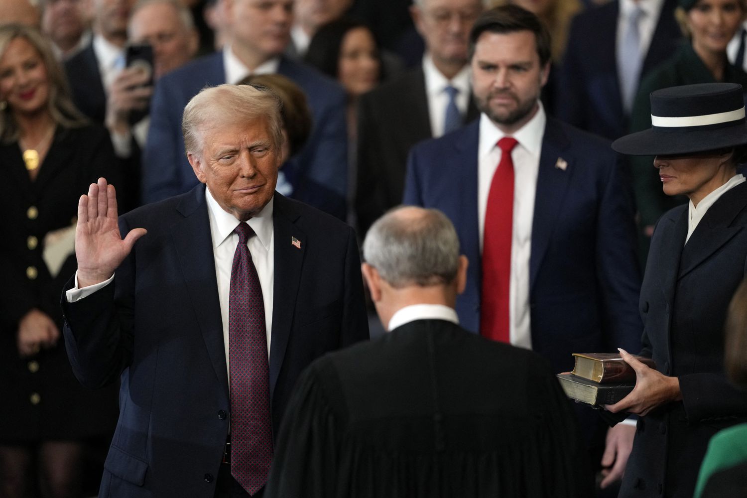  Donald Trump is sworn in as the 47th US President in the US Capitol Rotunda in Washington, DC, on January 20, 2025.