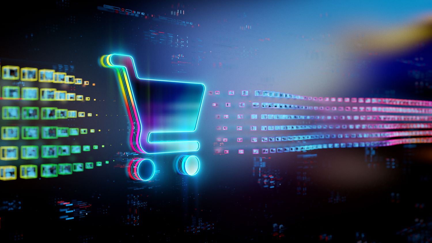 An illustration of a shopping cart in a futuristic style. 