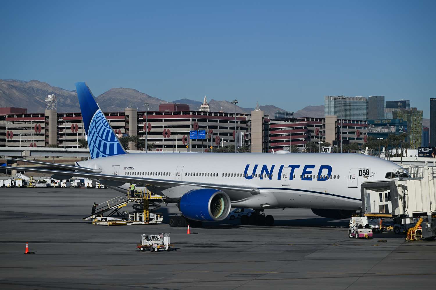 United Airlines Boeing 777-222(ER) aircraft at Las Vegas' Harry Reid International Airport