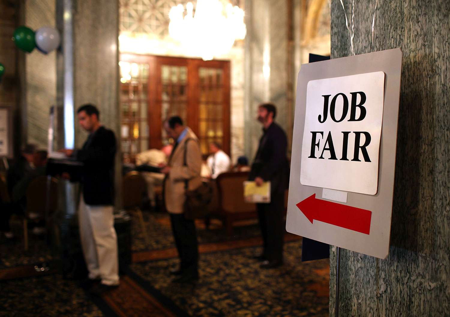 People in line at a job fair in San Francisco