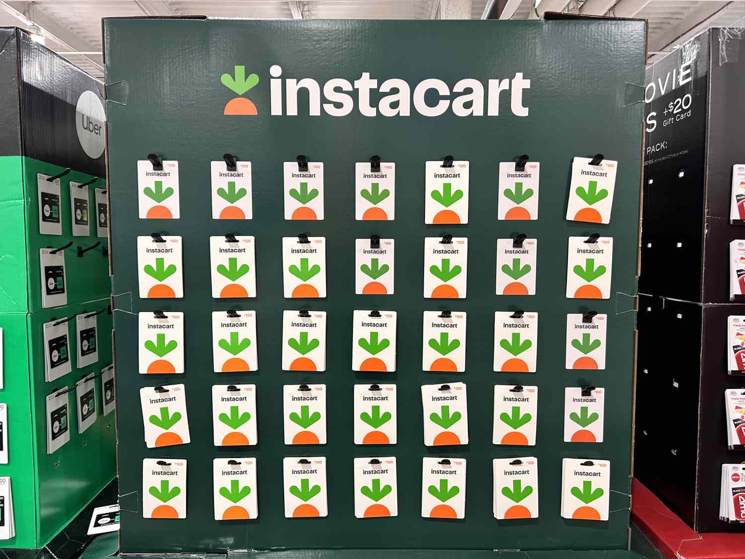 A display of Instacart gift cards