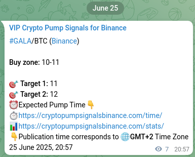 Binance pump signal data for GALA at 25 June 2025, 22:15 Binance exchange signal proof for GALA, 25 June 2025, 22:15