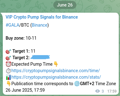 Crypto pump signal analytics for GALA on Binance, 26 June 2025, 18:01 Real-time proof of GALA pump signal on Binance, 26 June 2025, 18:01