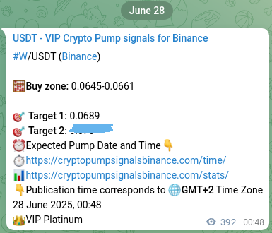 Signal verification: Confirm W pump on Binance at 28 June 2025, 04:03 Signal verification: W pump on Binance at 28 June 2025, 04:03