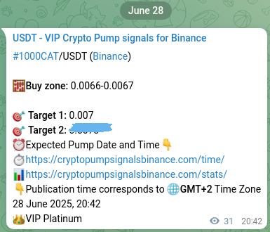 Access the Binance pump signal confirmation for 1000CAT at 28 June 2025, 21:35 Binance pump signal confirmation for 1000CAT at 28 June 2025, 21:35
