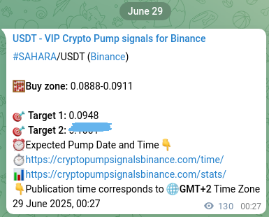 Authenticated proof of SAHARA's pump signal on Binance at 29 June 2025, 04:03