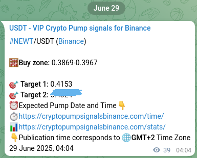 Signal verification: NEWT pump on Binance at 29 June 2025, 05:09