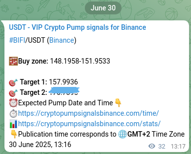 Confirm the crypto trading signal for BIFI pump on Binance, 30 June 2025, 14:10 Crypto trading signal confirmation: BIFI pump on Binance, 30 June 2025, 14:10