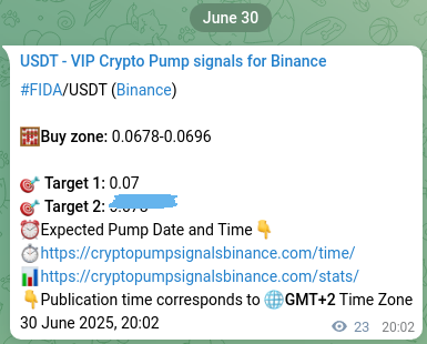 Crypto trading signal proof: FIDA pump on Binance, 30 June 2025, 20:40 Crypto trading signal proof: FIDA pump on Binance, 30 June 2025, 20:40