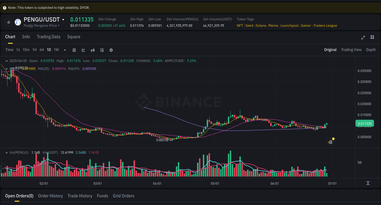 Crypto trading report: PENGU pump on Binance, 28 June 2025, 07:46 Crypto trading report: PENGU pump on Binance, 28 June 2025, 07:46