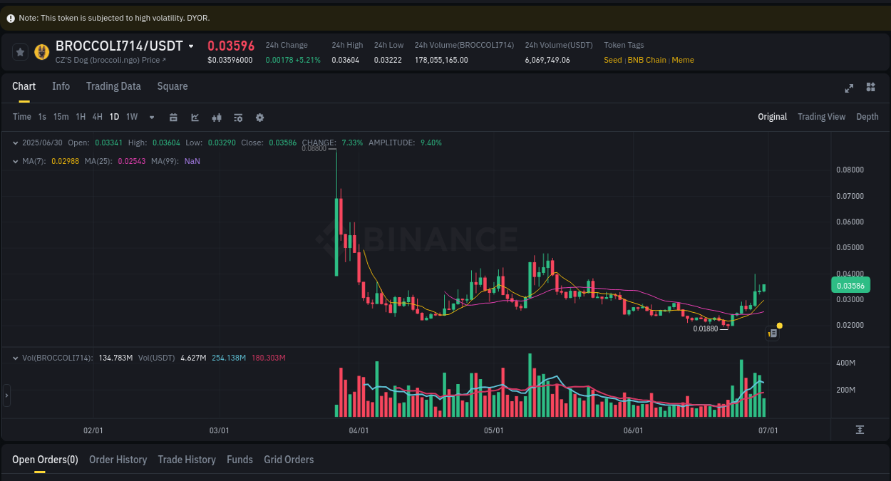 Market movement report: BROCCOLI714 on Binance at 30 June 2025, 21:24 Market movement report: BROCCOLI714 on Binance at 30 June 2025, 21:24