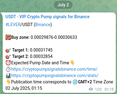 Crypto pump signal proof: Verify LEVER on Binance, 02 July 2025, 04:34 Crypto pump signal proof: LEVER on Binance, 02 July 2025, 04:34