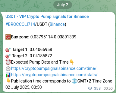 View the trading signal verification for BROCCOLI714 pump from Binance, 02 July 2025, 10:48 Trading signal verification: BROCCOLI714 pump from Binance, 02 July 2025, 10:48