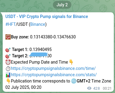 Confirm the crypto trading signal for HFT pump on Binance, 02 July 2025, 12:13 Crypto trading signal confirmation: HFT pump on Binance, 02 July 2025, 12:13