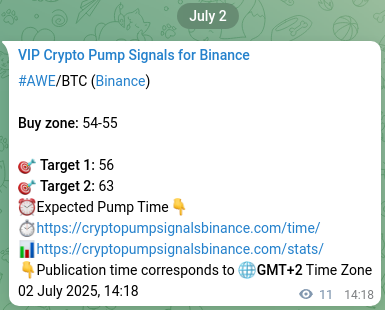 Binance trading signal proof for AWE pump, 02 July 2025, 14:36 AWE pump signal verification from Binance, timestamp: 02 July 2025, 14:36