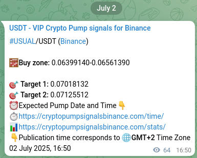 Explore the crypto trading signal verification for USUAL pump on Binance, 02 July 2025, 18:36 Crypto trading signal verification: USUAL pump on Binance, 02 July 2025, 18:36