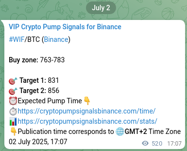 View the proof of WIF pump signal on Binance at 03 July 2025, 07:34 Trading signal proof: WIF pump from Binance, 03 July 2025, 07:34
