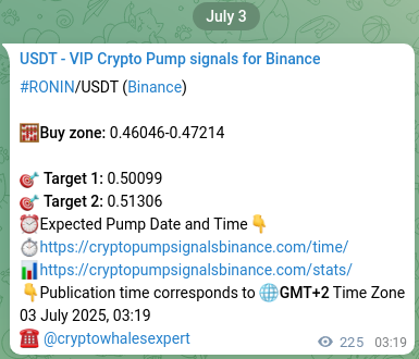 Learn about the RONIN pump signal confirmation from Binance, 03 July 2025, 09:34 RONIN pump signal confirmation from Binance, timestamp: 03 July 2025, 09:34