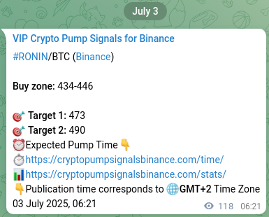 Trading signal proof: RONIN pump from Binance, 03 July 2025, 09:38 Signal verification: RONIN pump on Binance at 03 July 2025, 09:38