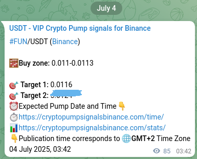 View the trading signal verification for FUN pump from Binance, 04 July 2025, 06:04 Trading signal verification: FUN pump from Binance, 04 July 2025, 06:04