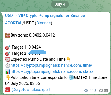 Crypto pump signal proof: Verify PORTAL on Binance, 04 July 2025, 07:03 Crypto pump signal proof: PORTAL on Binance, 04 July 2025, 07:03