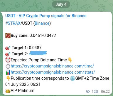 Verify the crypto pump signal for STRAX on Binance, 04 July 2025, 09:52 Crypto pump signal verification for STRAX on Binance, 04 July 2025, 09:52