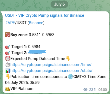 Access the Binance pump signal verification for APE at 06 July 2025, 12:32 Binance pump signal verification for APE at 06 July 2025, 12:32