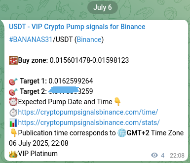 View the trading signal verification for BANANAS31 pump from Binance, 06 July 2025, 22:16 Trading signal verification: BANANAS31 pump from Binance, 06 July 2025, 22:16