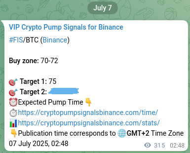Binance trading signal proof for FIS pump, 07 July 2025, 11:34 Proof of FIS pump signal on Binance at 07 July 2025, 11:34