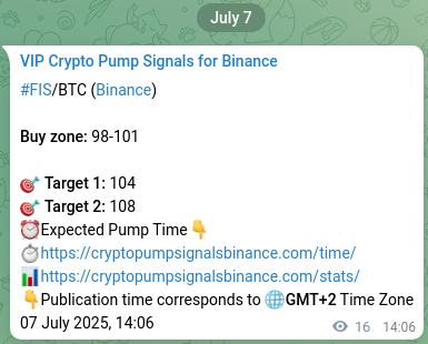 Binance trading signal proof for FIS pump, 07 July 2025, 14:34 Signal verification: FIS pump on Binance at 07 July 2025, 14:34