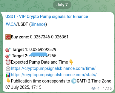 Binance pump signal data for ACA at 07 July 2025, 17:21 Binance pump signal data for ACA at 07 July 2025, 17:21