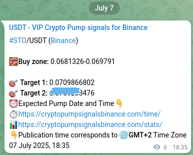 Crypto pump signal analytics for STO on Binance, 07 July 2025, 18:44 Crypto pump signal analytics for STO on Binance, 07 July 2025, 18:44